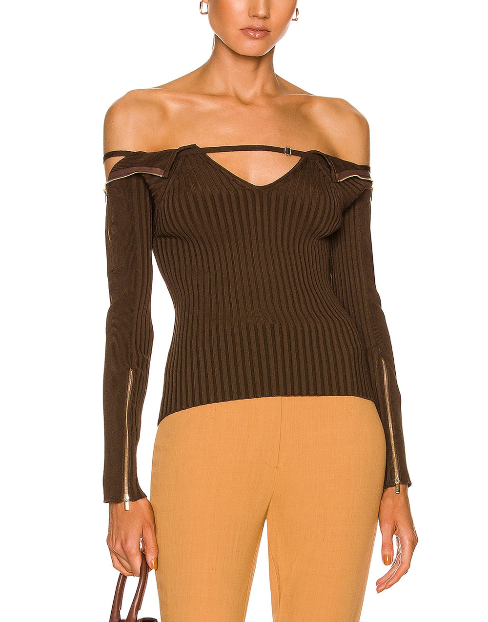 Jacquemus Ribbed Brown La Maille Oro Sweater Size 40 FR / US 8